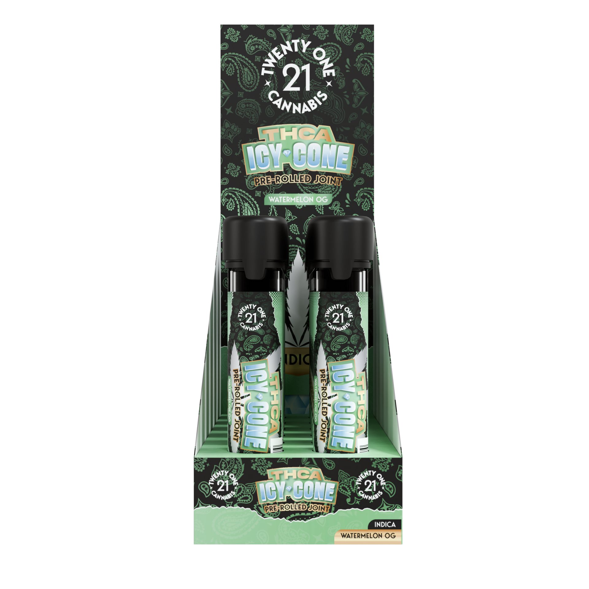 Twenty One Cannabis Icy Cone Prerolls 2g THCA Watermelon OG (Indica)