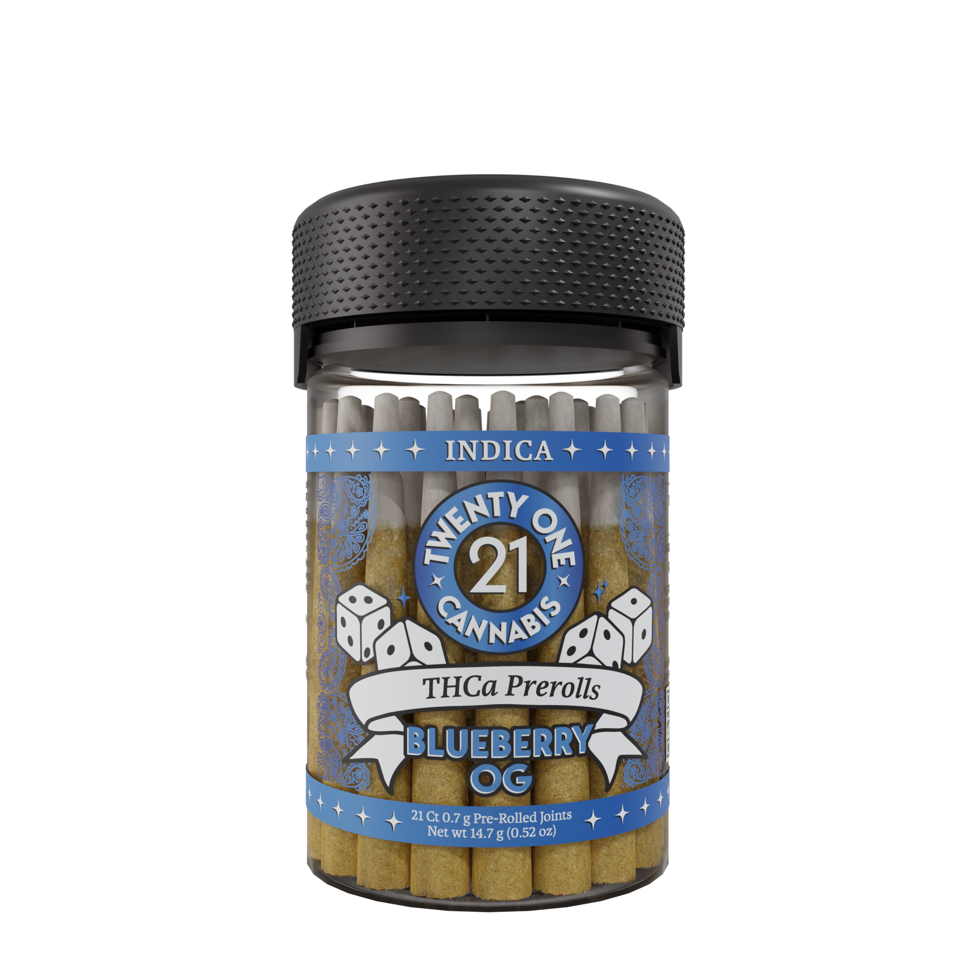 Twenty One Cannabis 21ct Jar Prerolls .7g THCA Blueberry OG