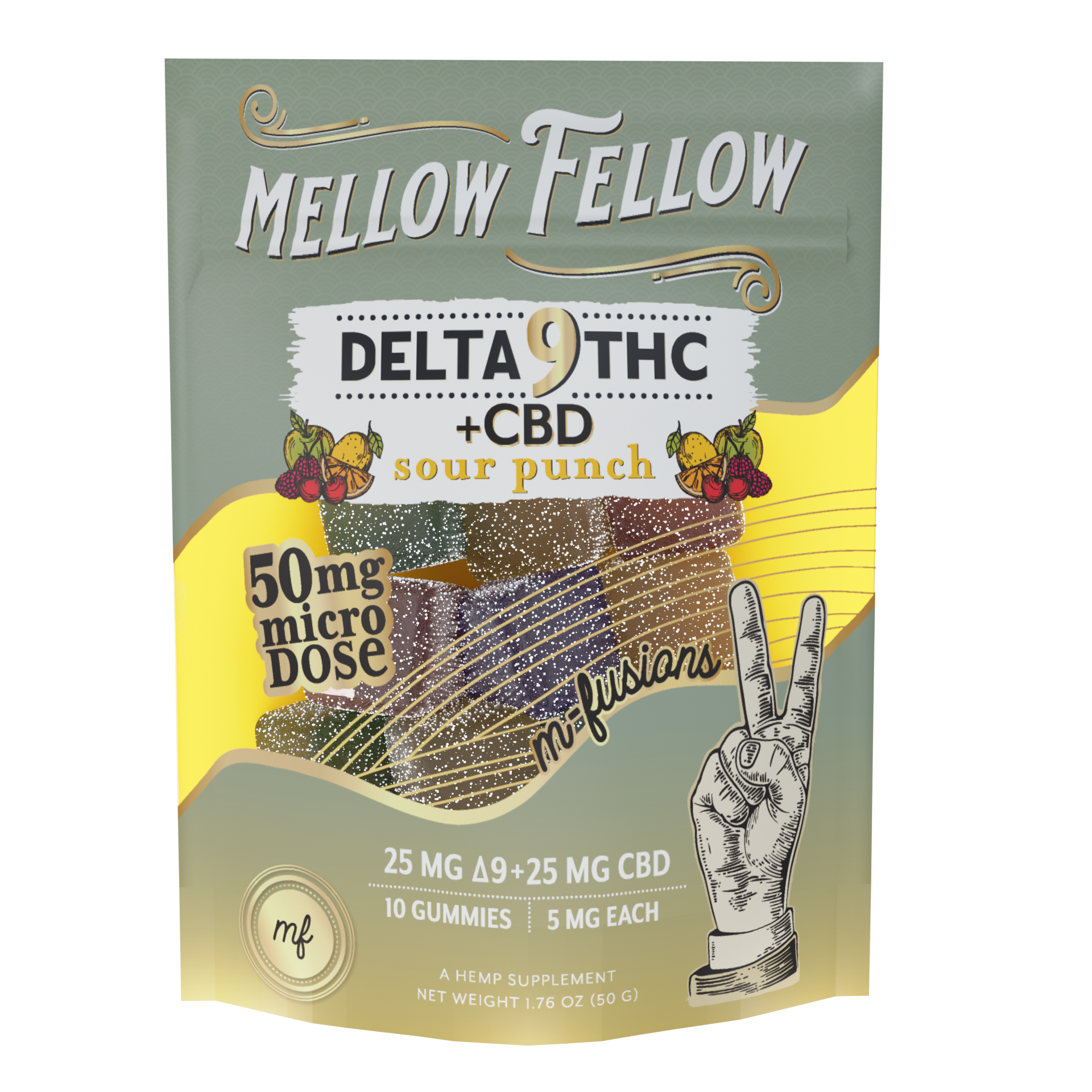 Mellow Fellow M-Fusions 10pc Edibles 50mg Delta-9-THC Sour Punch