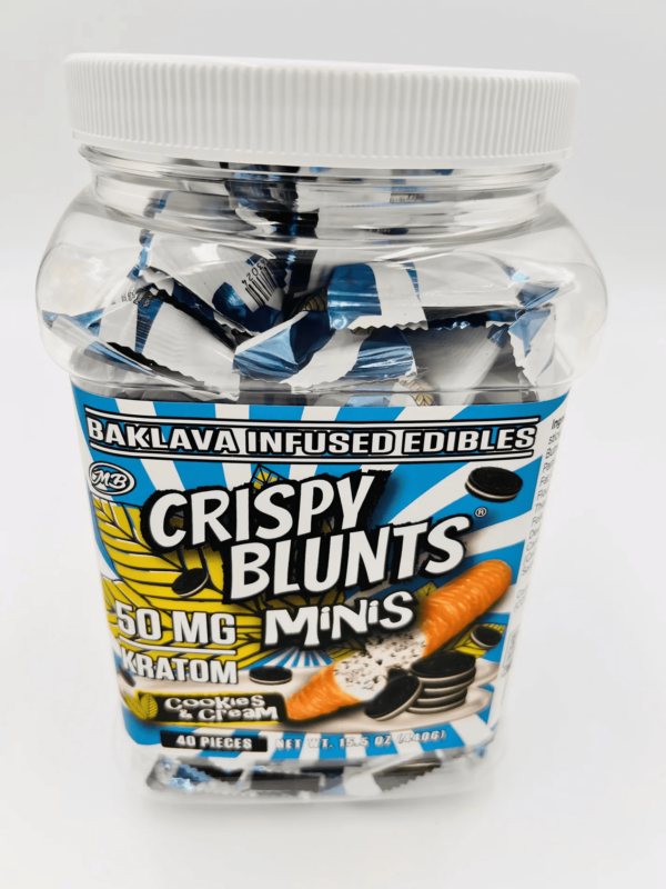 Crispy Blunts Mini 1pc Edibles 30mg Kratom Cookies & Cream 40ct