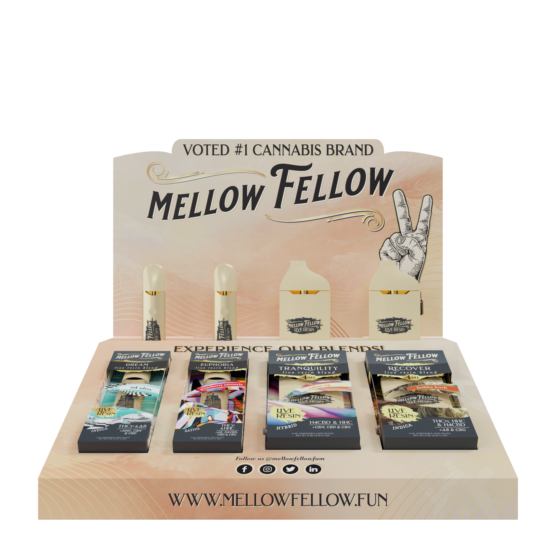 Mellow Fellow Marketing Material 4pc Disposable Vape Sampler Display