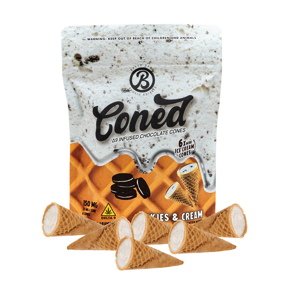 Baked Bags Cones 6pc Edibles 150mg D9 Cookies & Cream 6ct