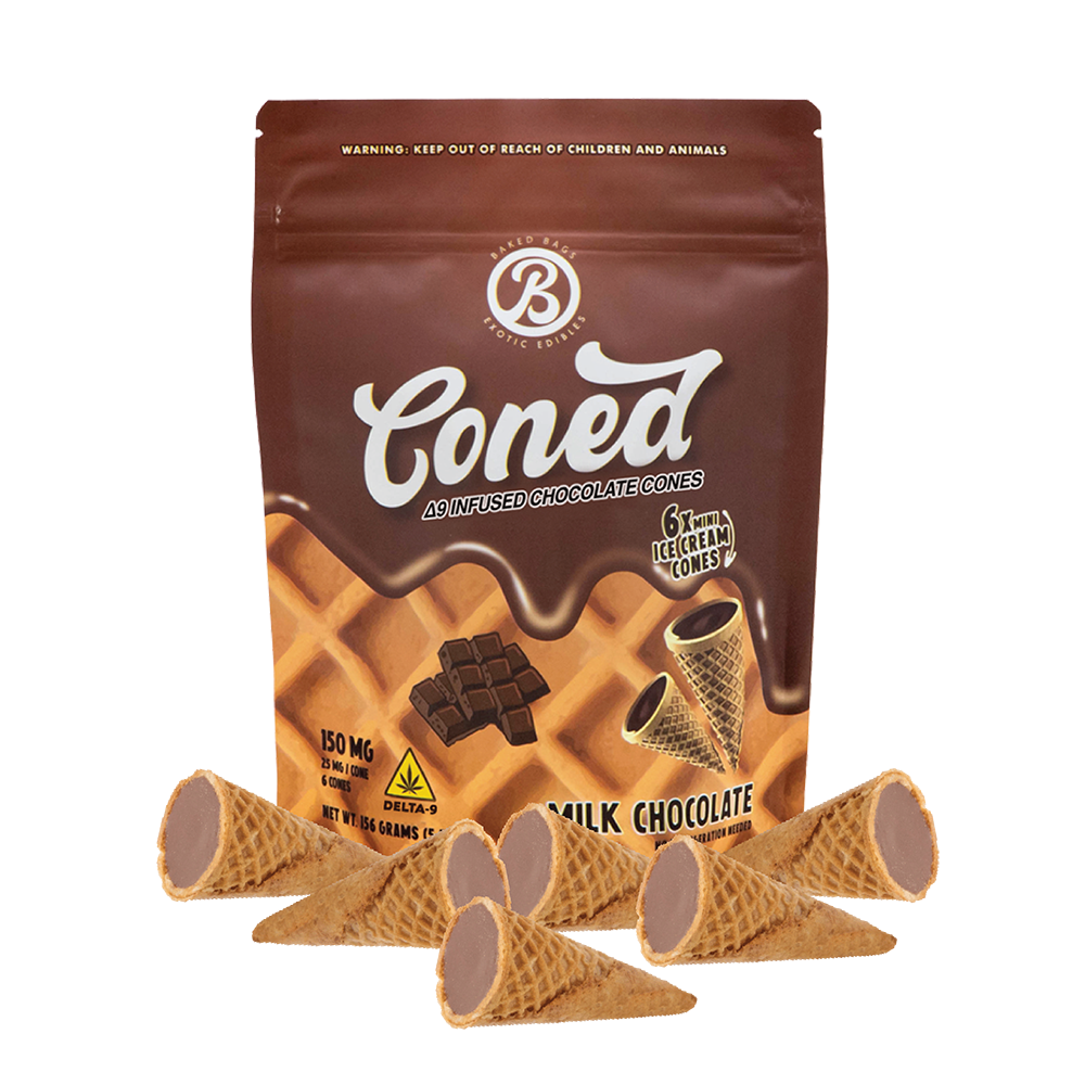 Baked Bags Cones 6pc Edibles 150mg D9 Milk Chocolate 6ct