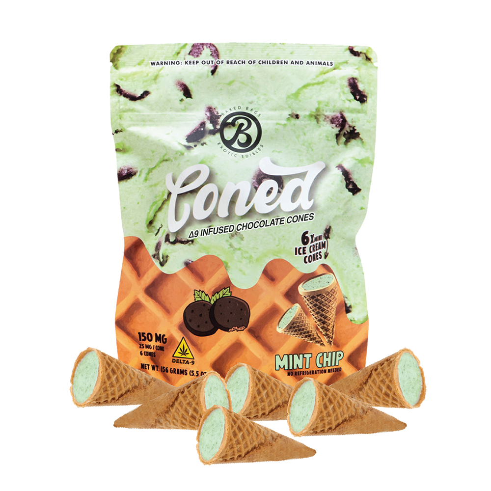 Baked Bags Cones 6pc Edibles 150mg D9 Mint Chip 6ct
