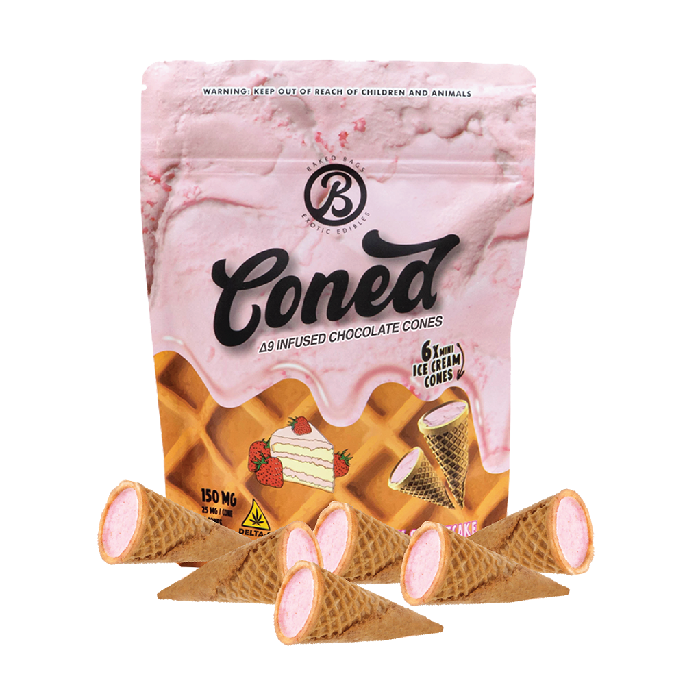 Baked Bags Cones 6pc Edibles 150mg D9 Strawberry Shortcake 6ct