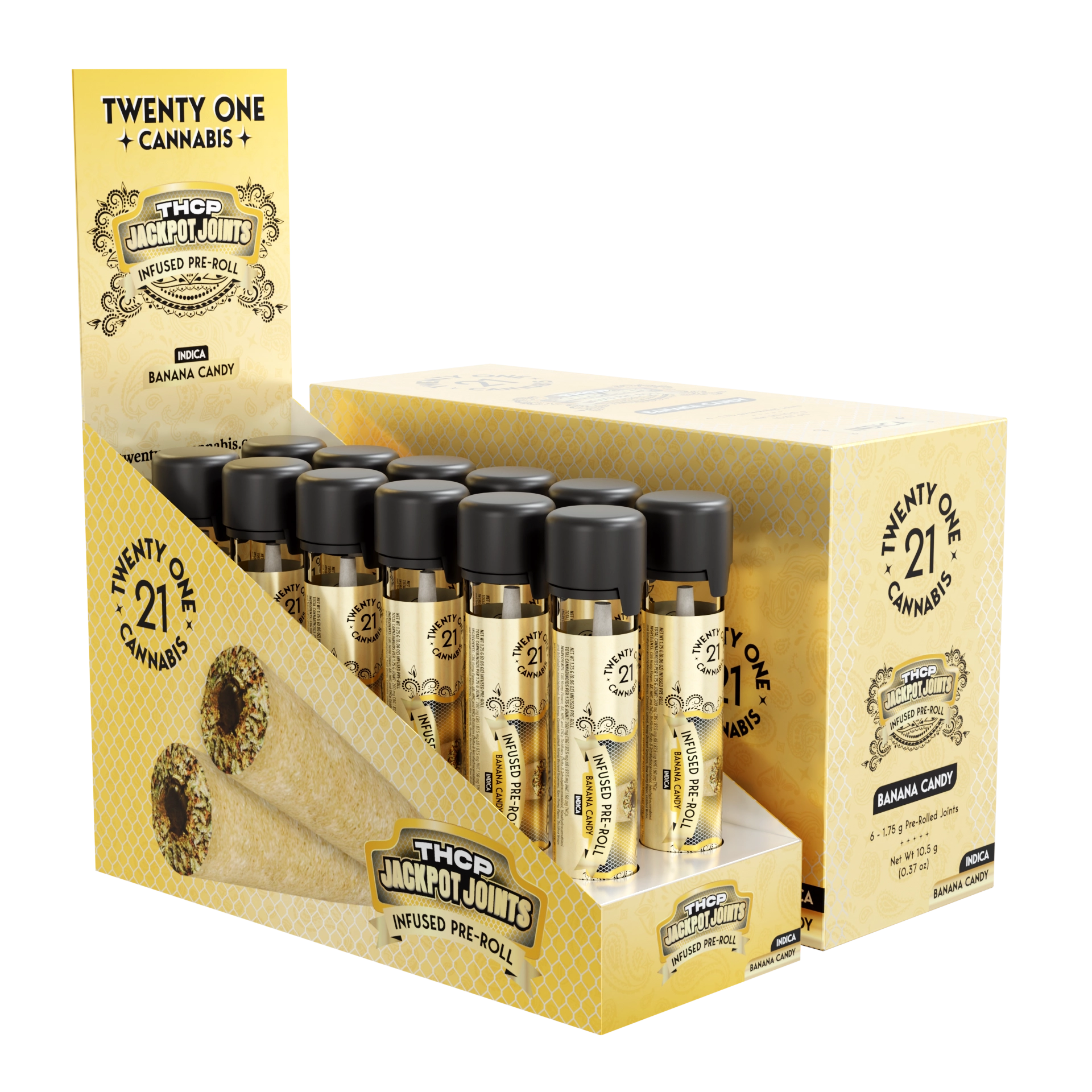 Twenty One Prerolls Jackpot Joints 1.75g THCp – Banana Candy (Indica)