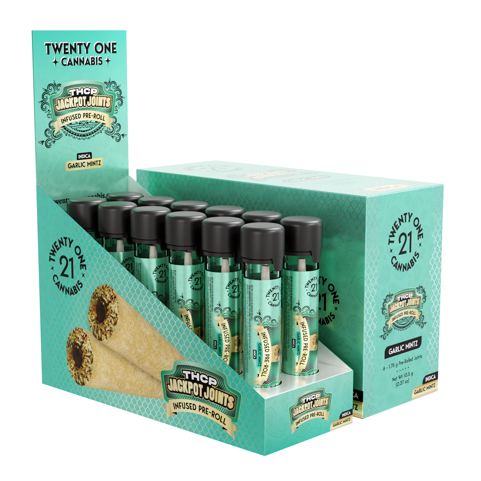 Twenty One Prerolls Jackpot Joints 1.75g THCp – Garlic Mintz (Indica)