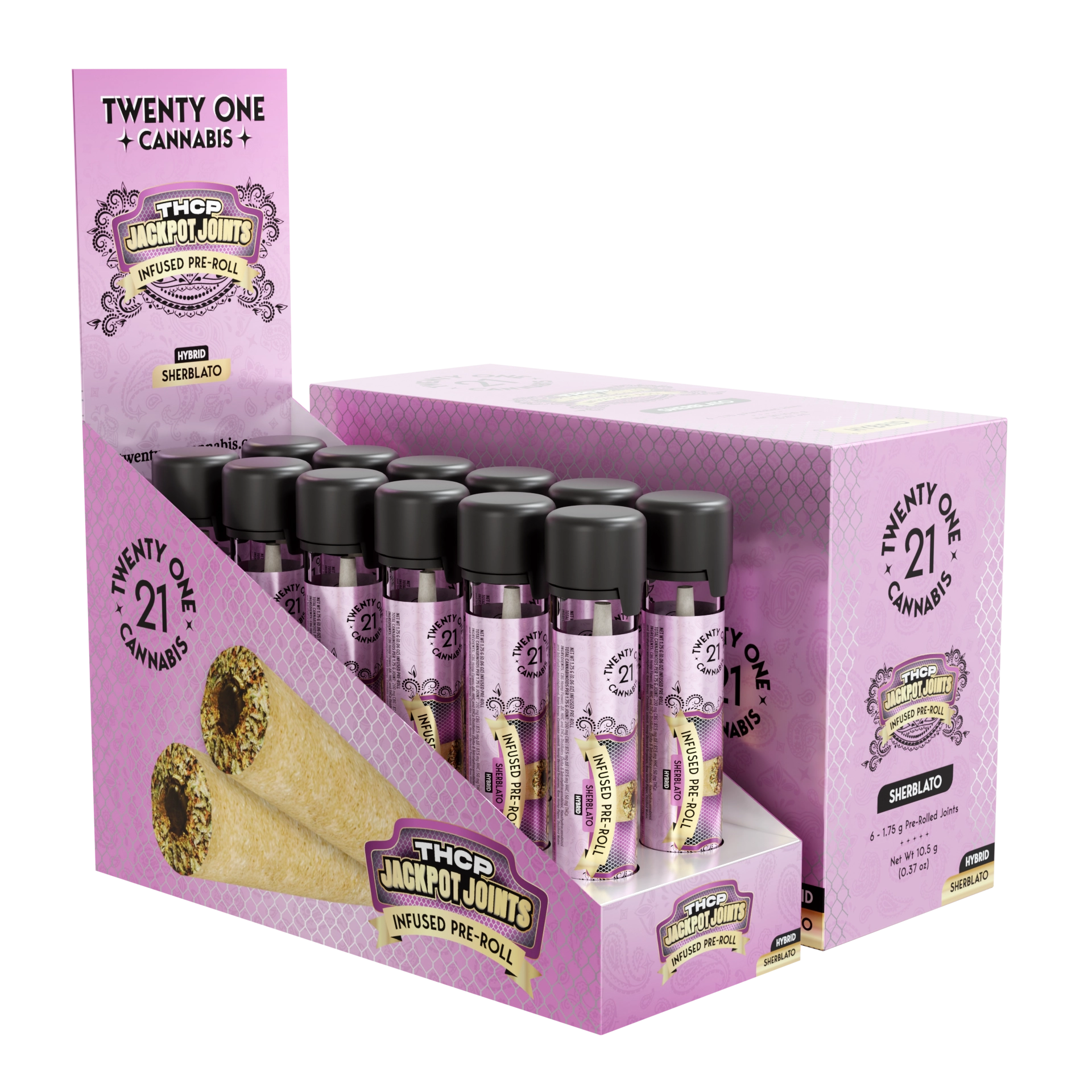 Twenty One Prerolls Jackpot Joints 1.75g THCp – Sherblato (Hybrid)