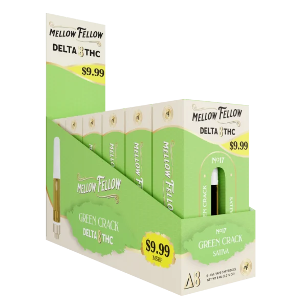 Mellow Fellow Classic Vape Cartridge 1ml D8 Green Crack (Sativa) Pre-Priced 9.99