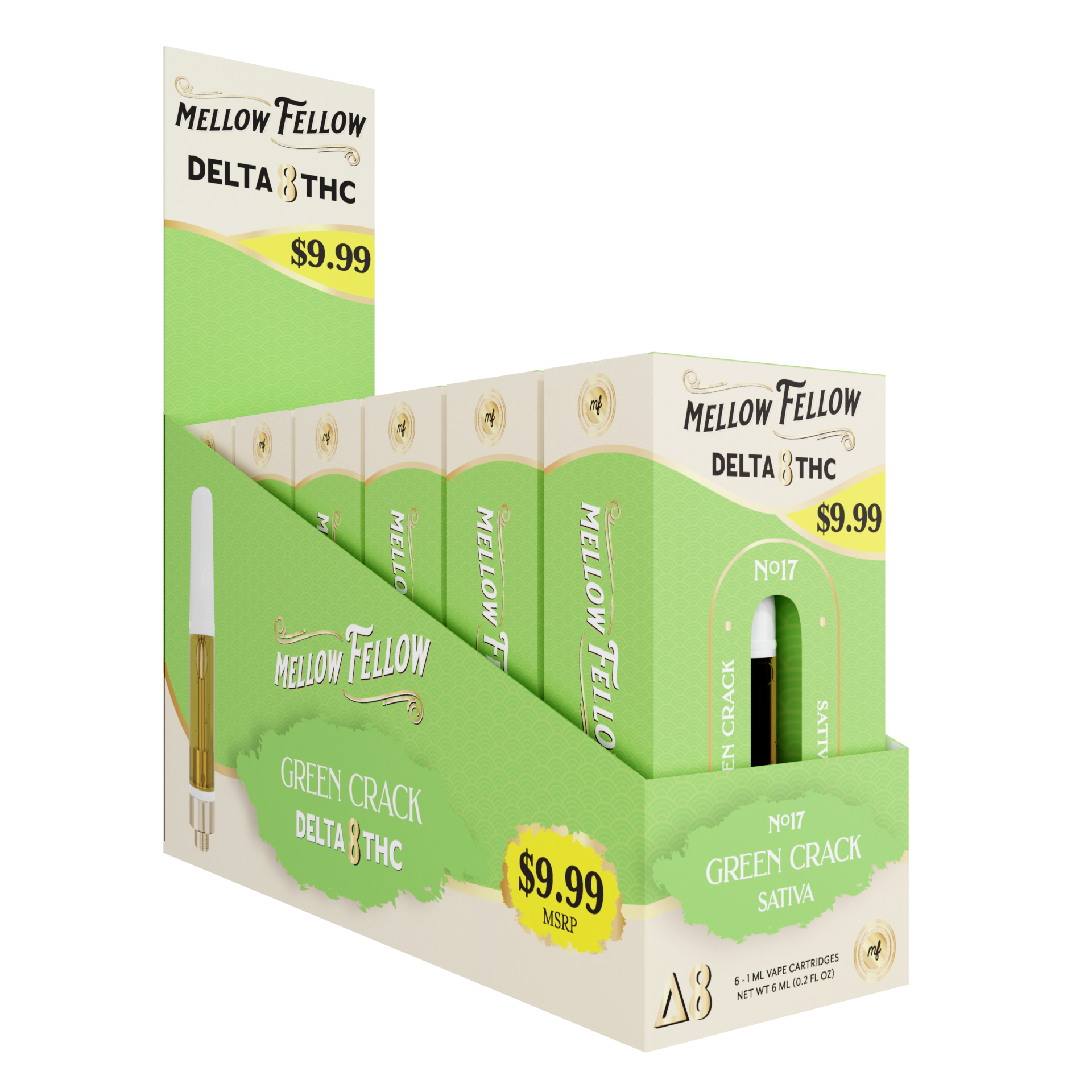 Mellow Fellow Classic Vape Cartridge 1ml D8 Green Crack (Sativa) Pre-Priced 9.99