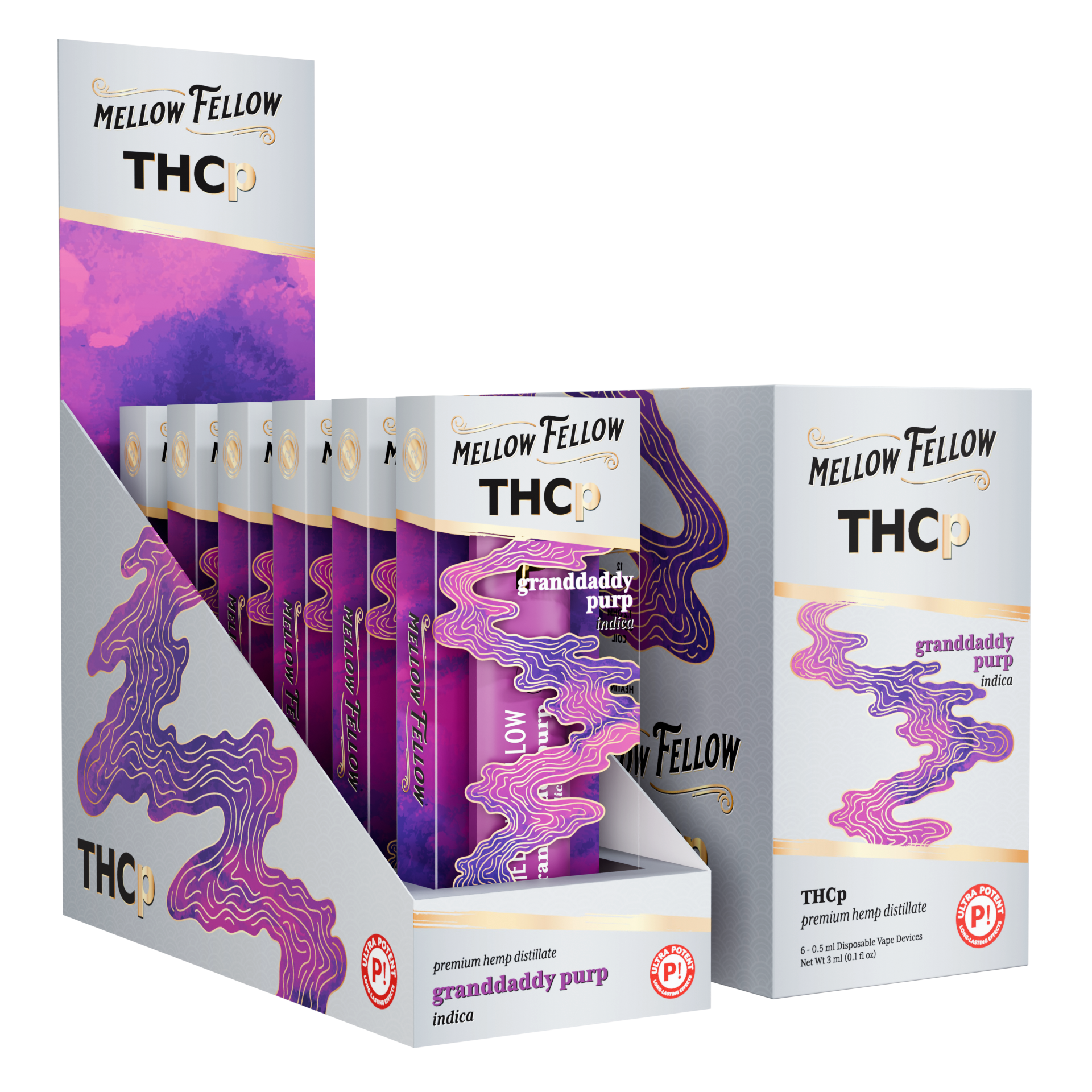 Mellow Fellow Premium Disposable Vape 0.5ml THCP Granddaddy Purp (Indica)