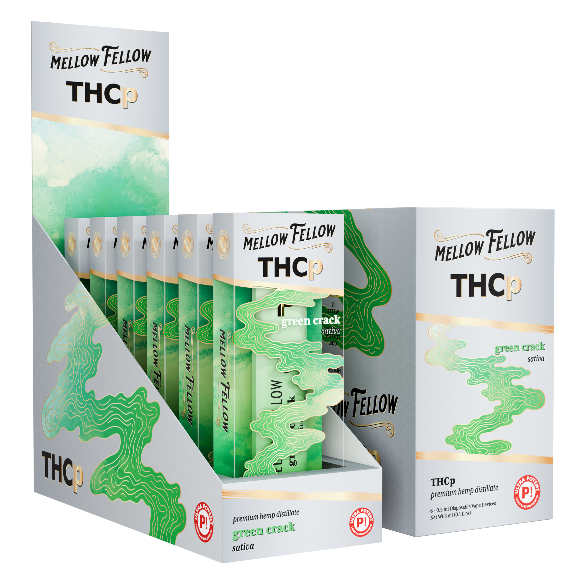 Mellow Fellow Premium Disposable Vape 0.5ml THCP Green Crack (Sativa)