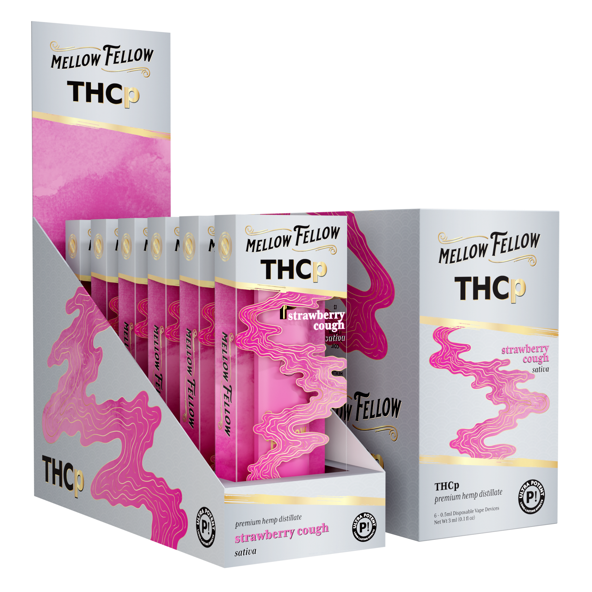 Mellow Fellow Premium Disposable Vape 0.5ml THCP Strawberry Cough (Sativa)