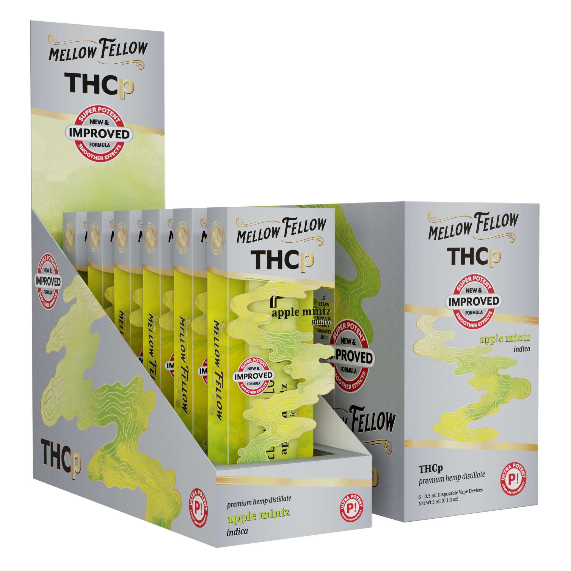 Mellow Fellow Premium Disposable Vapes 0.5ml THCP Apple Mintz (Indica) 6ct