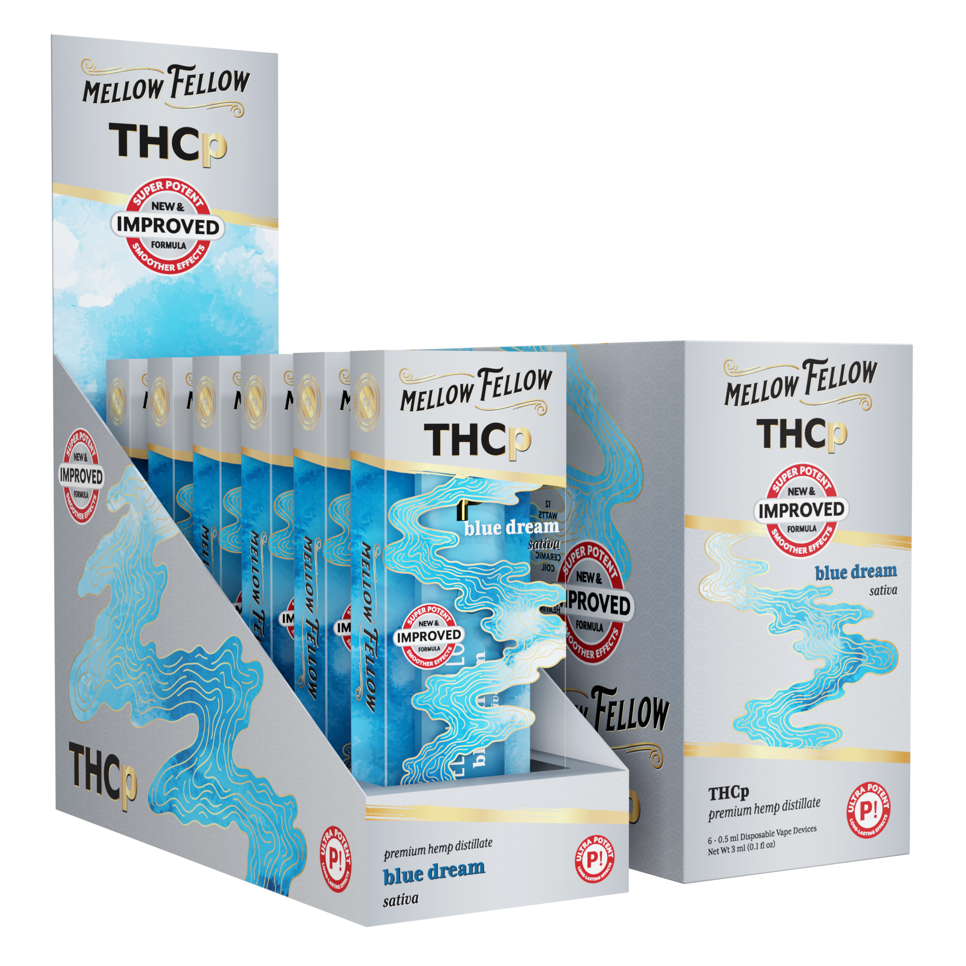 Mellow Fellow Premium Disposable Vapes 0.5ml THCP Blue Dream (Sativa) 6ct