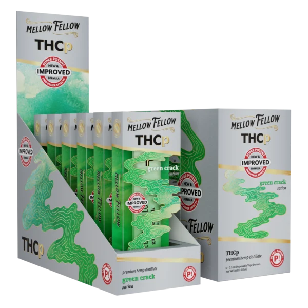 Mellow Fellow Premium Disposable Vapes 0.5ml THCP Green Crack (Sativa) 6ct