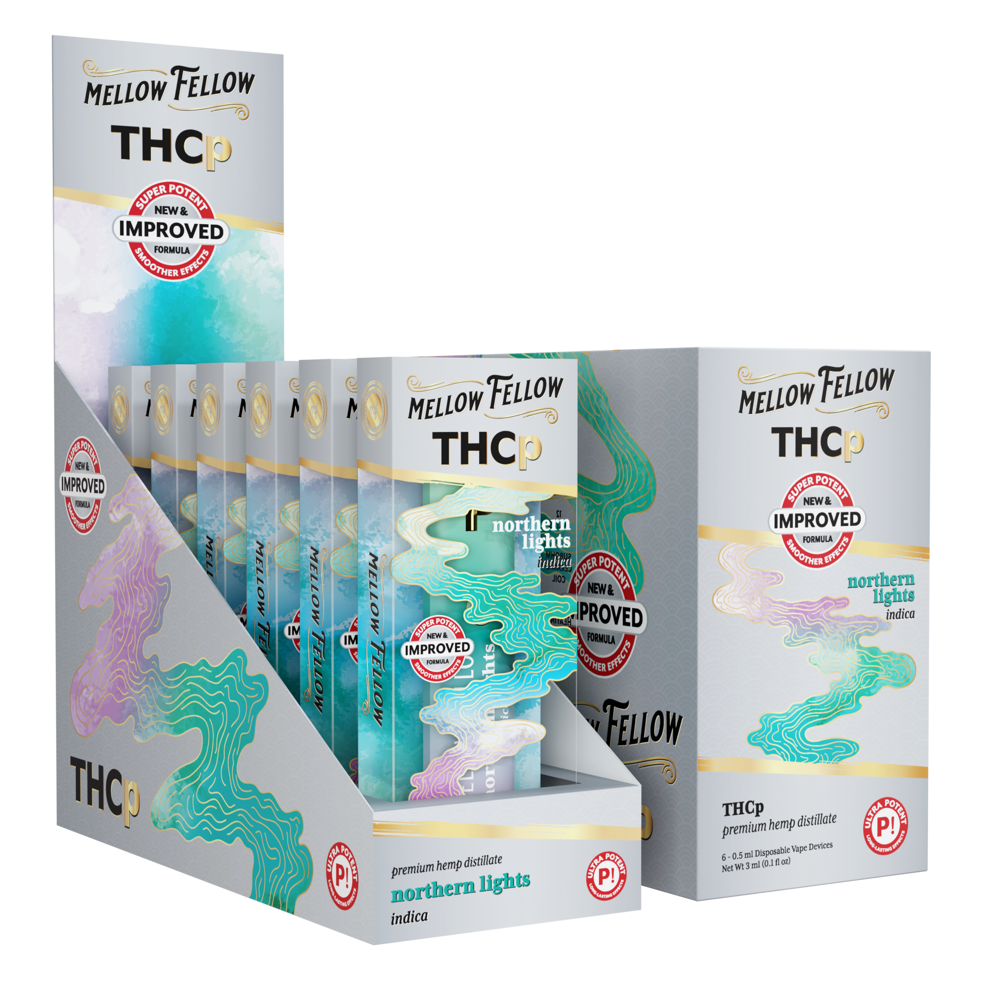 Mellow Fellow Premium Disposable Vapes 0.5ml THCP Northern Lights (Indica) 6ct