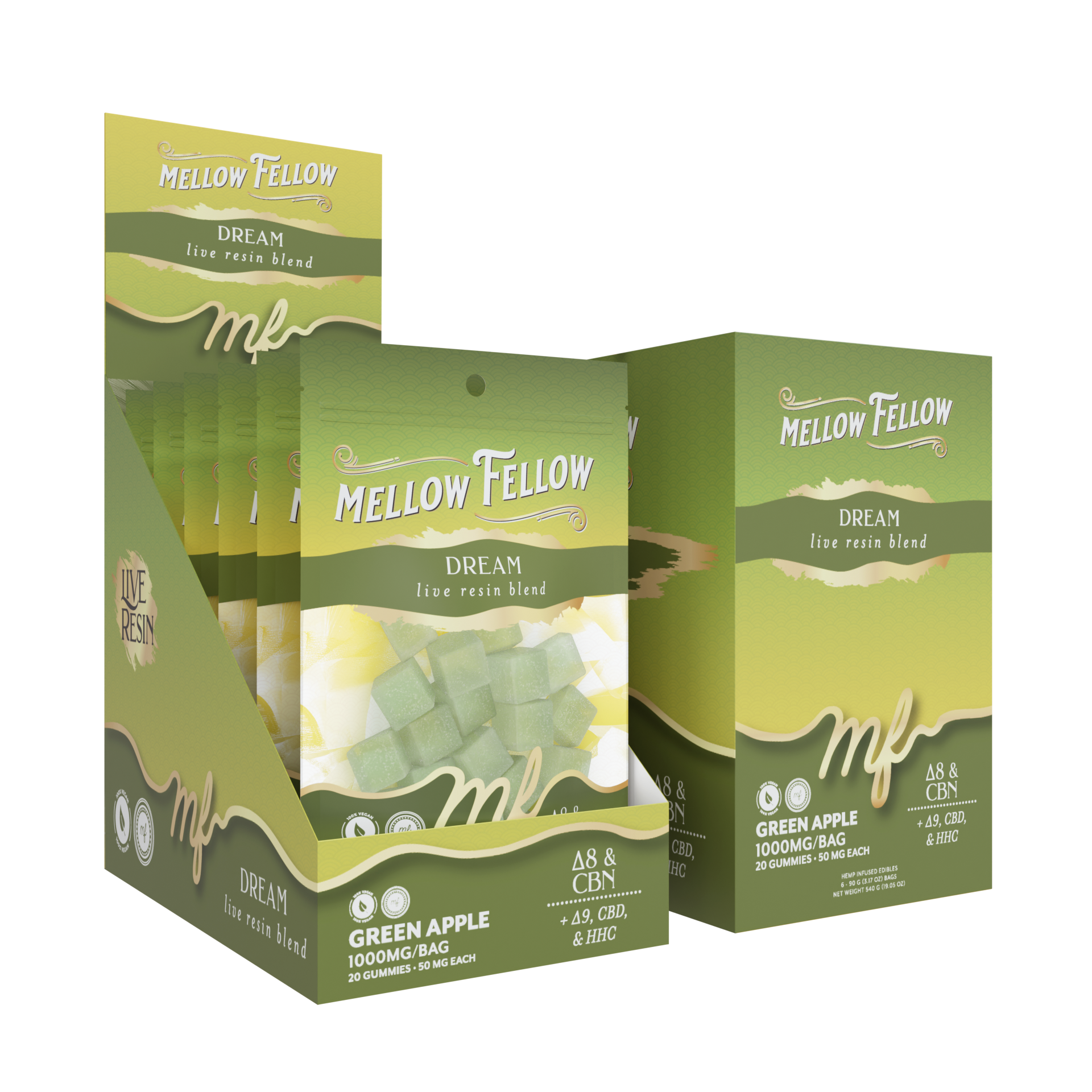 Mellow Fellow Live Resin M-Fusions 20pc Edibles 1000mg Dream Blend Green Apple