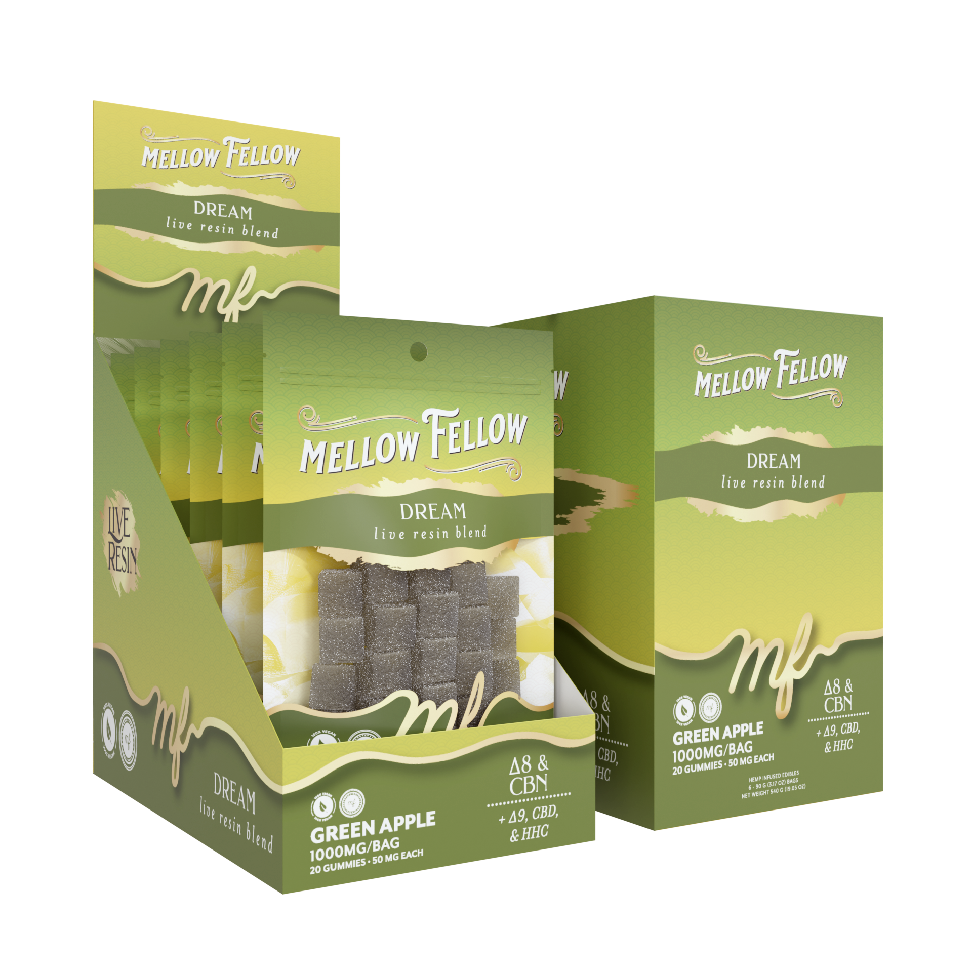 Mellow Fellow Live Resin M-Fusions 20pc Edibles 1000mg Dream Blend Green Apple