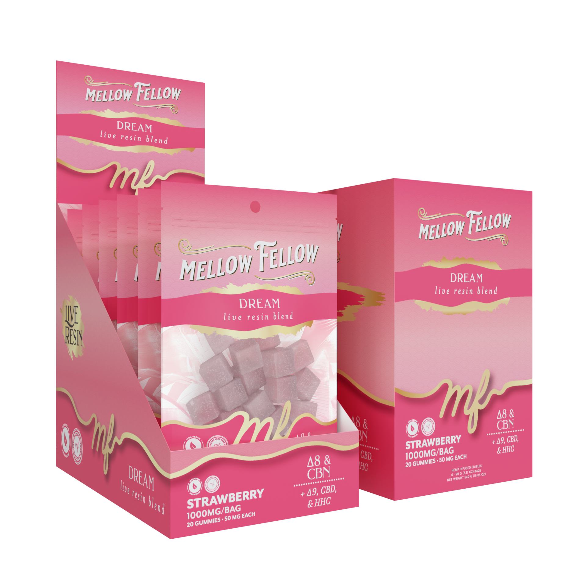 Mellow Fellow Live Resin M-Fusions 20pc Edibles 1000mg Dream Blend Strawberry
