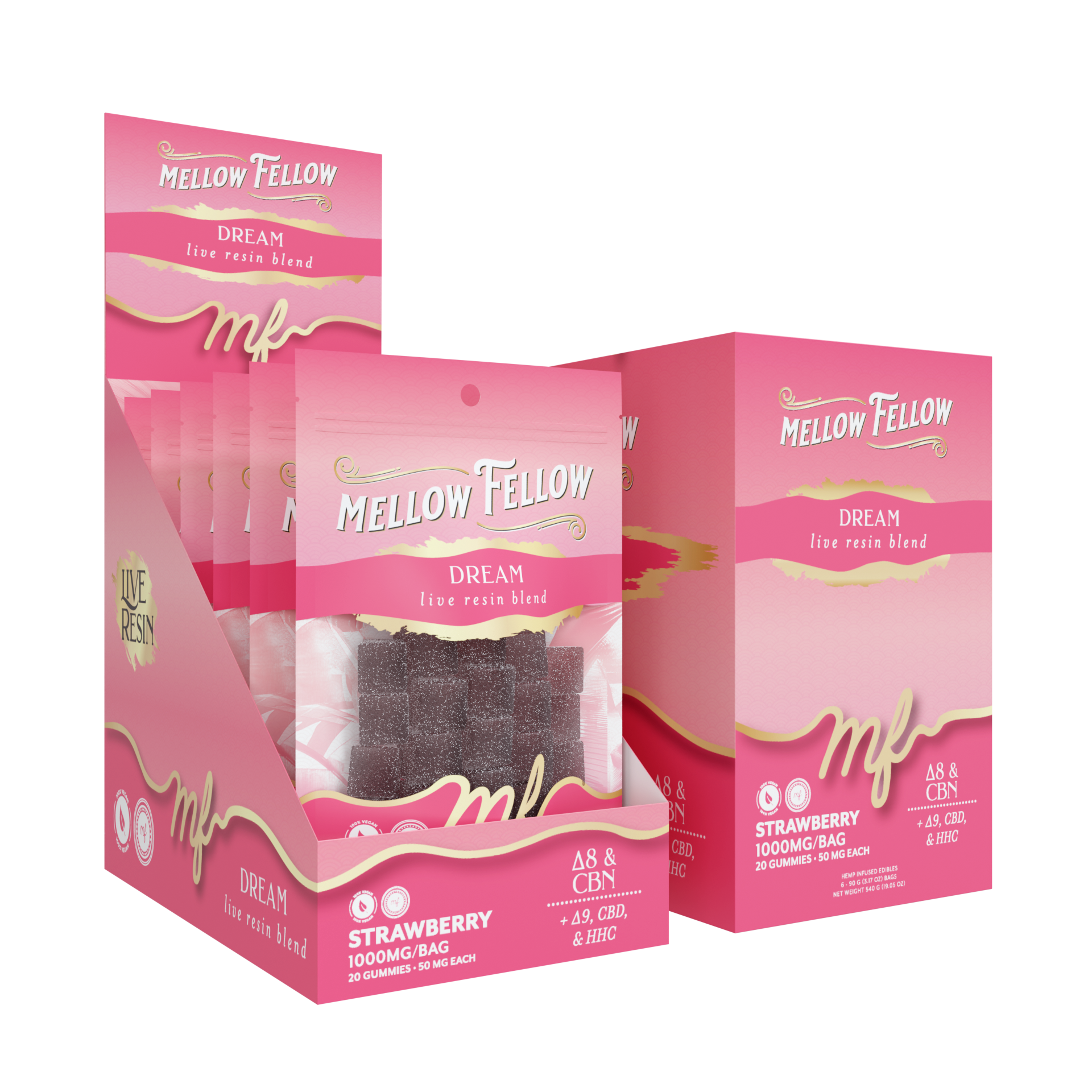 Mellow Fellow Live Resin M-Fusions 20pc Edibles 1000mg Dream Blend Strawberry