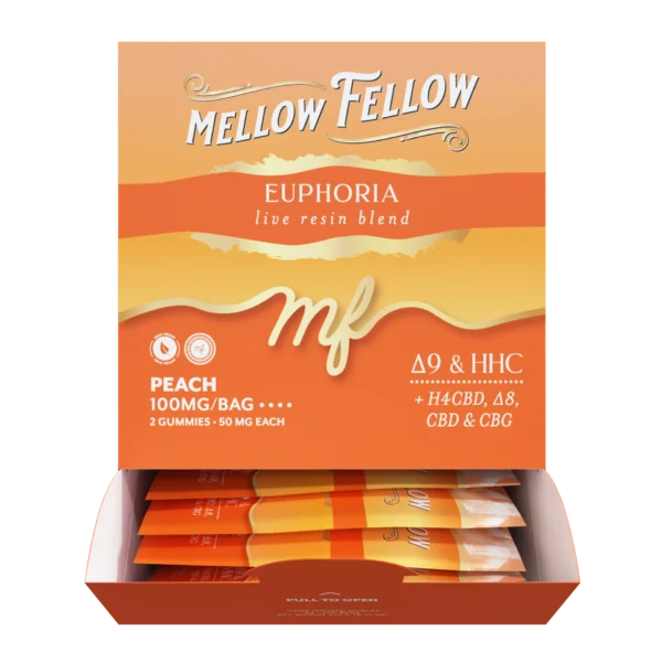 Mellow Fellow Live Resin M-Fusions 2pc Edibles 100mg Euphoria Blend Peach