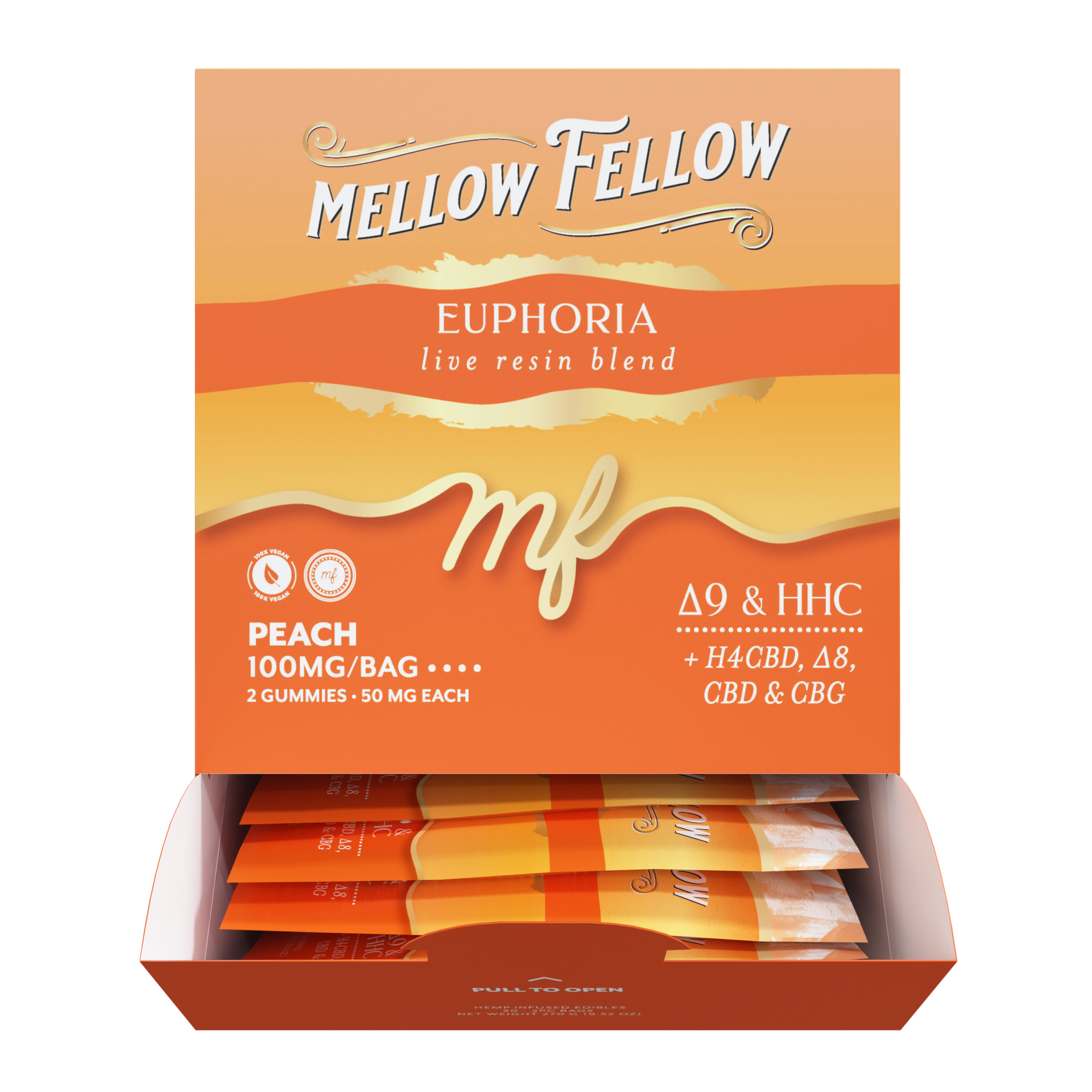 Mellow Fellow Live Resin M-Fusions 2pc Edibles 100mg Euphoria Blend Peach