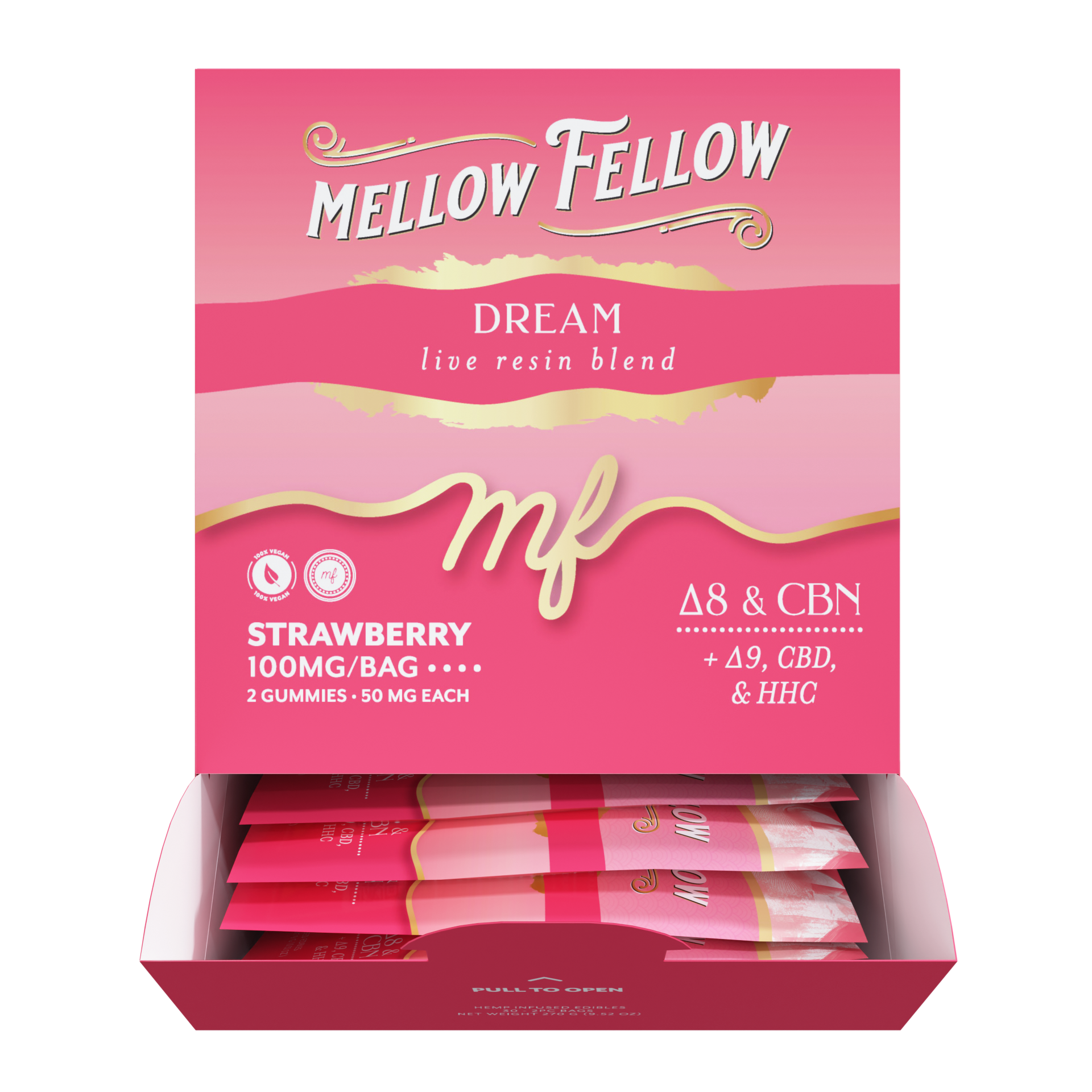 Mellow Fellow Live Resin M-Fusions 2pc Edibles 100mg Dream Blend Strawberry