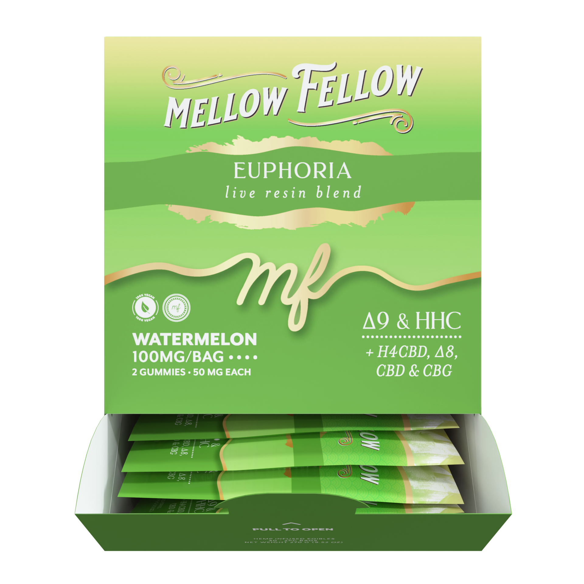 Mellow Fellow Live Resin M-Fusions 2pc Edibles 100mg Euphoria Blend Watermelon