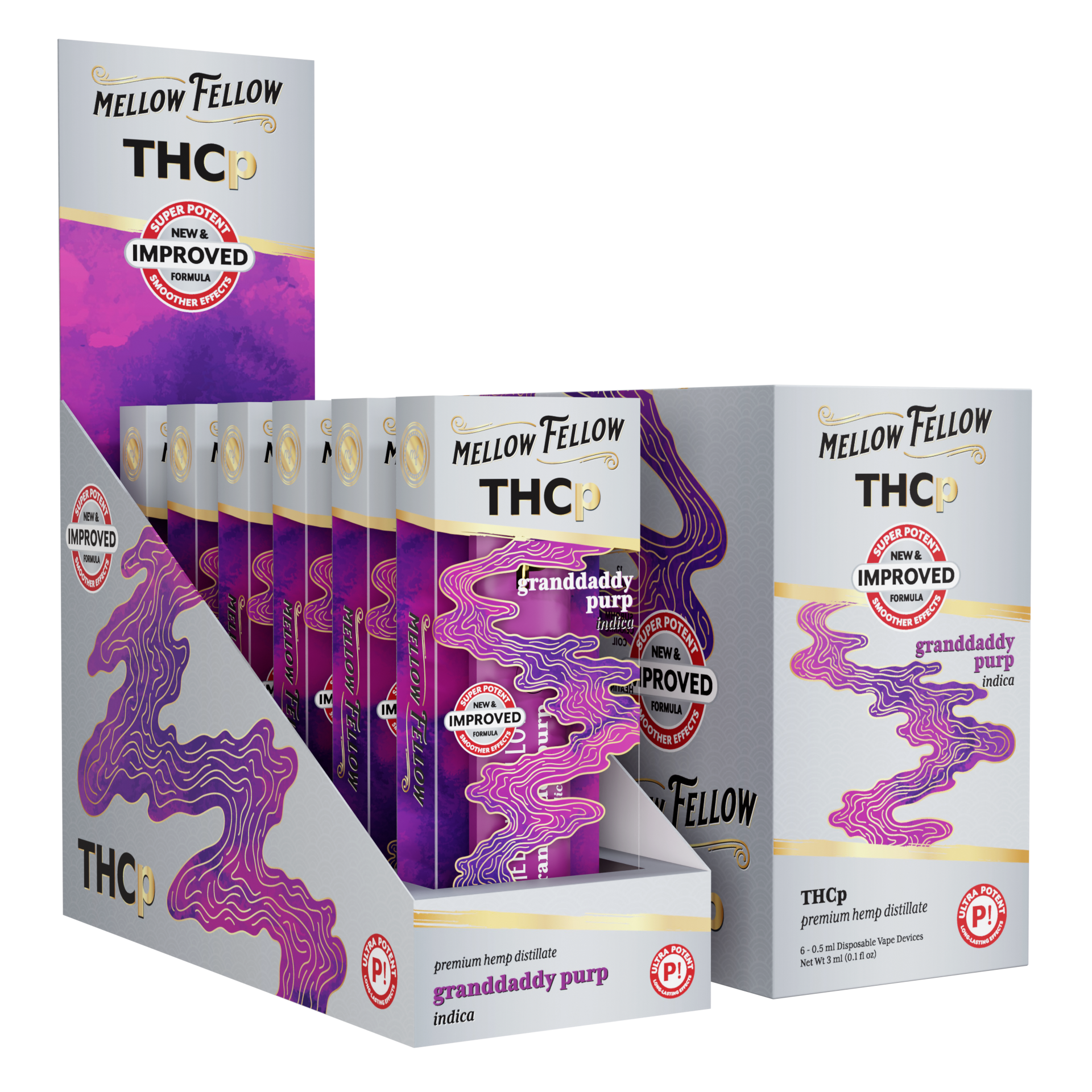 Mellow Fellow Premium Disposable Vape 0.5ml THCP Granddaddy Purp (Indica)