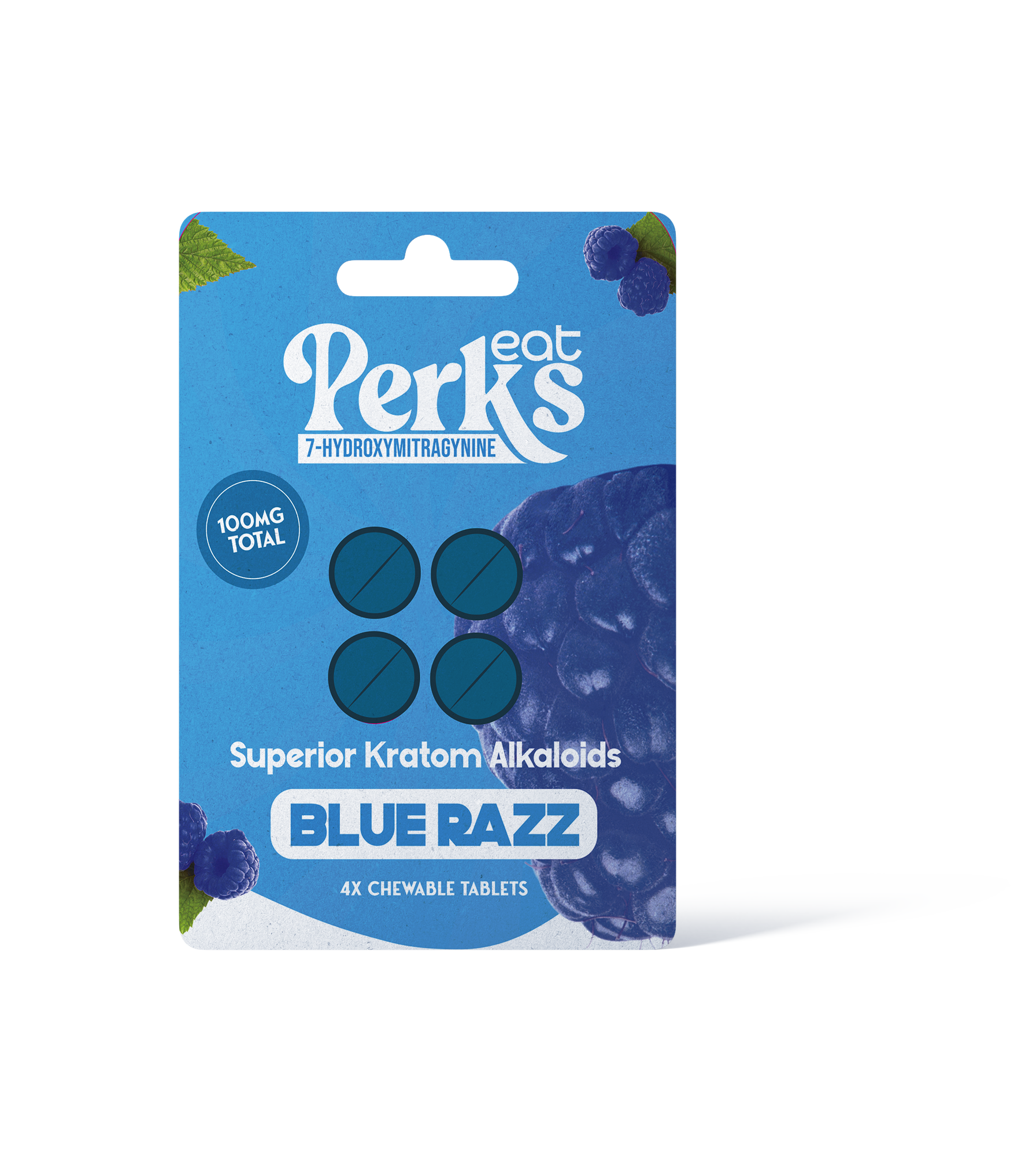 Eat Perks Kratom 4pc Tablets 100mg 7-Hydroxy Mitragynine Blue Razz