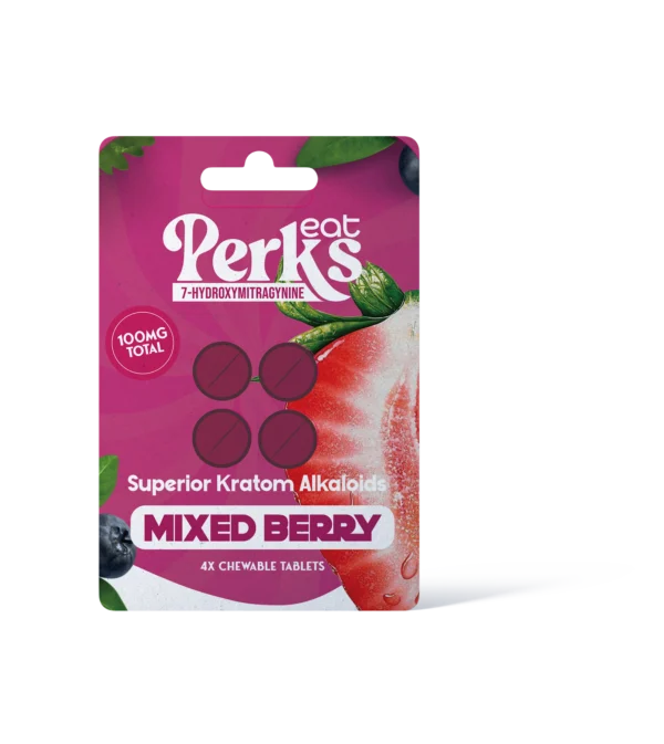 Eat Perks Kratom 4pc Tablets 100mg 7-Hydroxy Mitragynine Blue Razz
