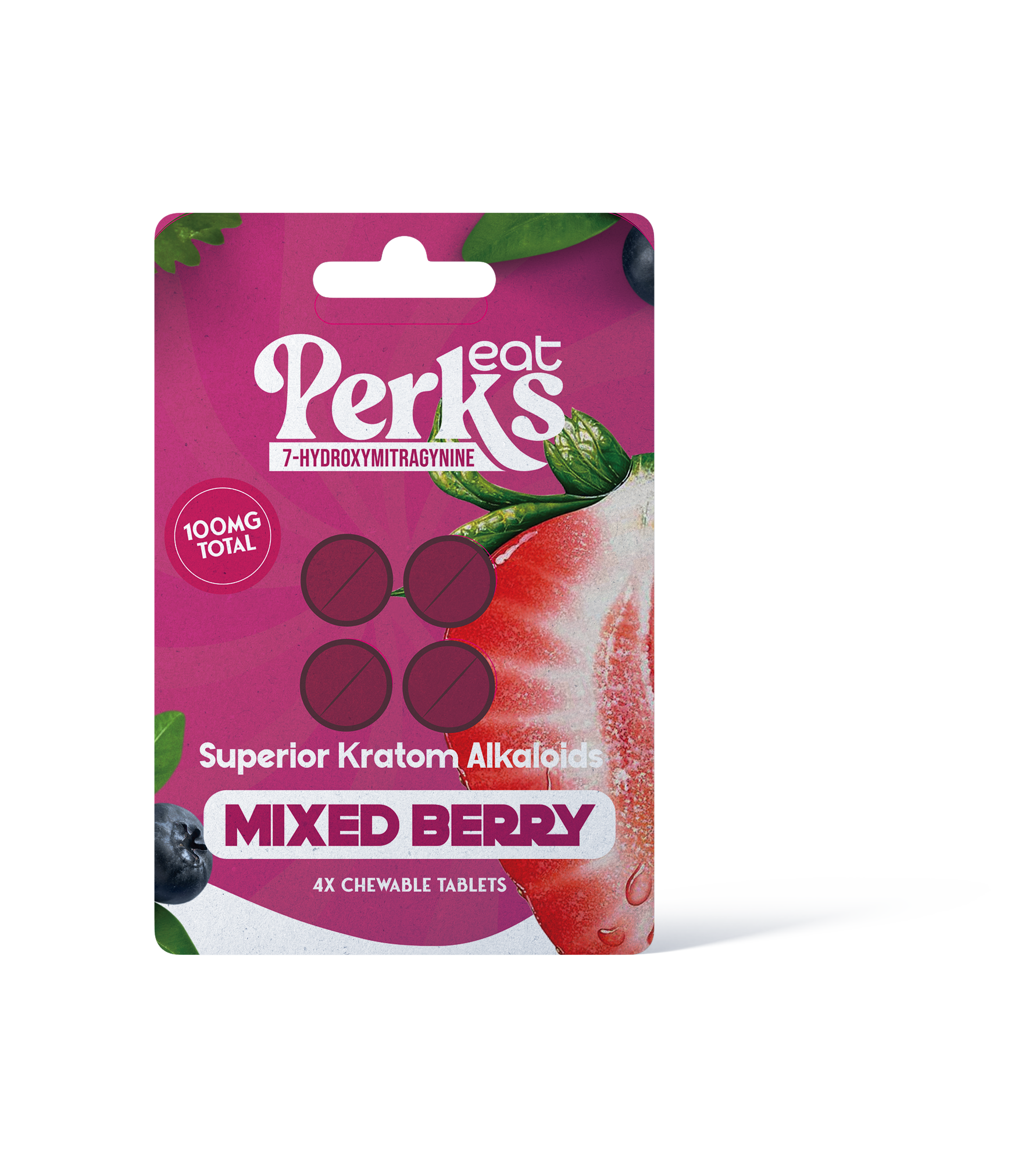 Eat Perks Kratom 4pc Tablets 100mg 7-Hydroxy Mitragynine Mixed Berry