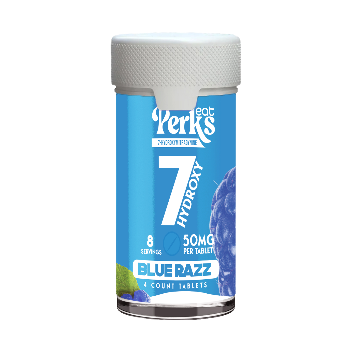 Eat Perks Kratom 4pc Tablets 200mg 7-Hydroxy Mitragynine Blue Razz