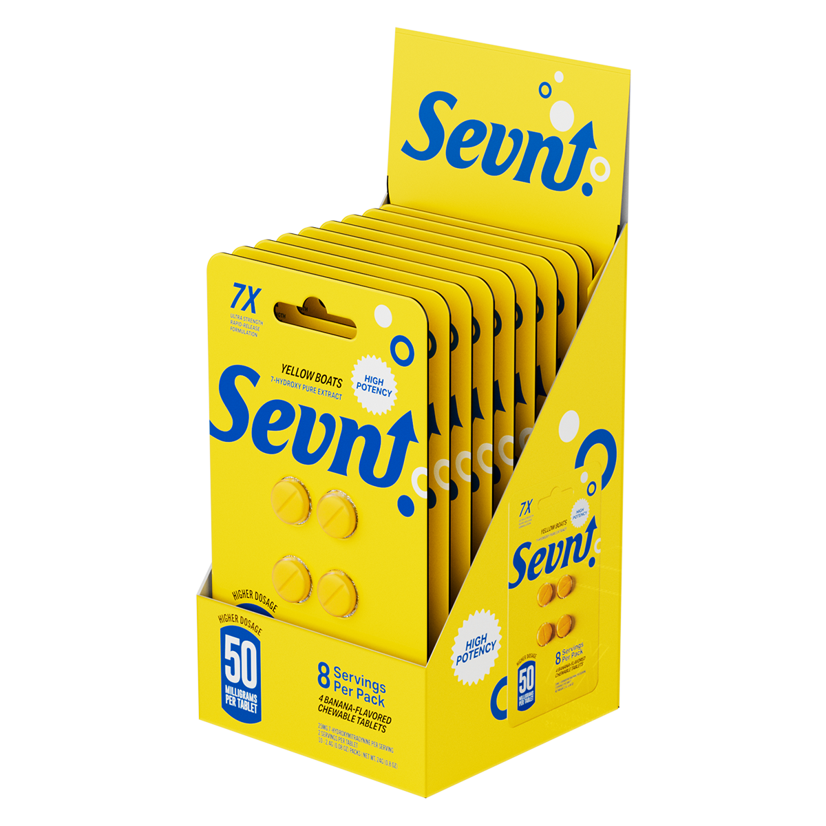 Sevn 7 OH 4pc Tablets 200mg 7-Hydroxymitragynine Yellow Boats (Banana-Flavored) 10 CT
