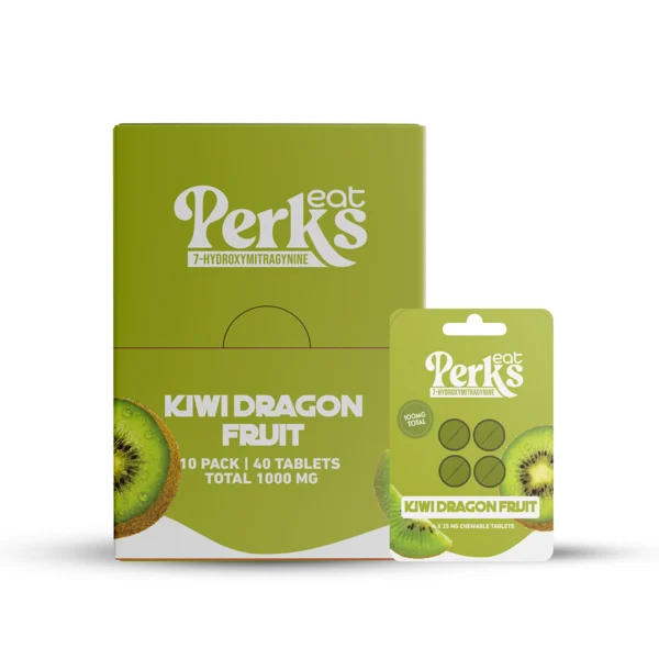 Eat Perks Kratom 4pc Tablets 100mg 7-Hydroxy Mitragynine Kiwi Dragon Fruit