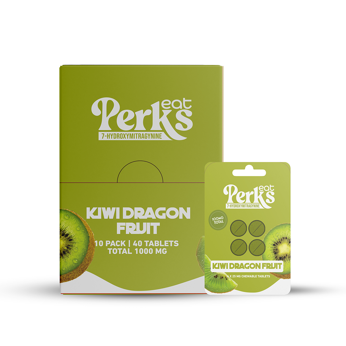 Eat Perks Kratom 4pc Tablets 100mg 7-Hydroxy Mitragynine Kiwi Dragon Fruit