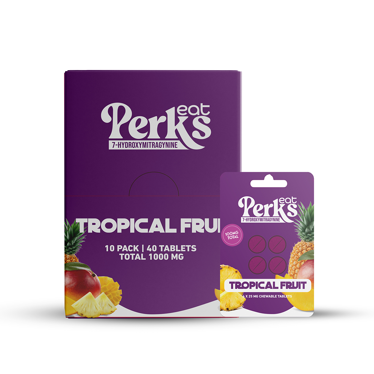 Eat Perks Kratom 4pc Tablets 100mg 7-Hydroxy Mitragynine Tropical Fruit