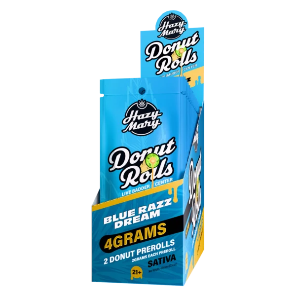 Hazy Mary Donut Rolls 2pc Prerolls 4g Live Badder  Blue Razz Dream 10ct