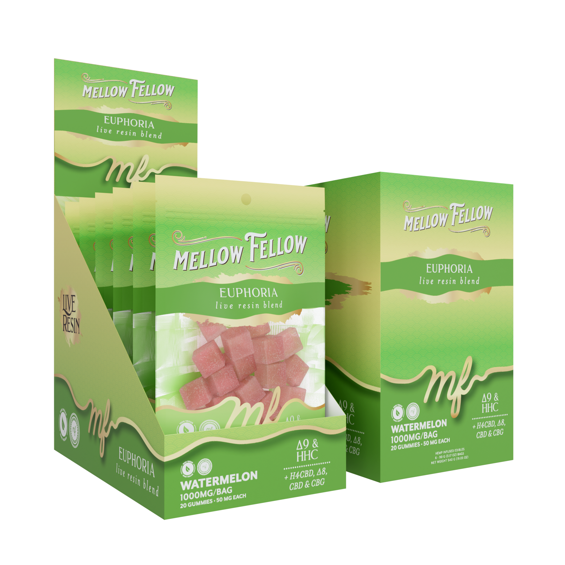 Mellow Fellow Live Resin M-Fusions 20pc Edibles 1000mg Euphoria Blend Watermelon