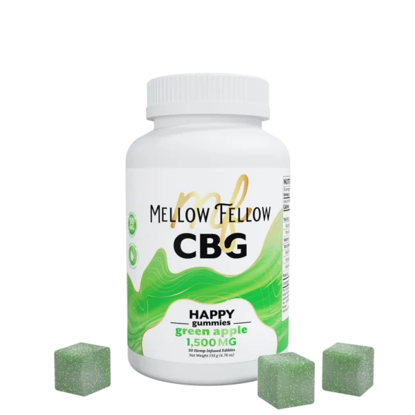 Mellow Fellow Happy Gummies 30pc Edibles 1500mg CBG Green Apple