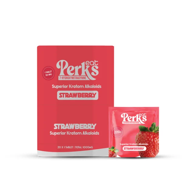 Eat Perks Kratom 1pc Tablets 50mg 7-Hydroxy Mitragynine Strawberry 20ct