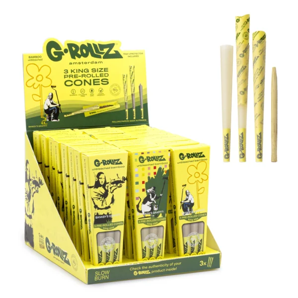 G-Rollz Banksy’s Graffiti 3pc Pre‑Rolled Cones King Size Bamboo Unbleached