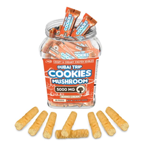 Dubai Trip Cookies Crispy & Creamy Knafeh 1pc Edibles 5000mg Mushrooms Bueno Cream 40ct