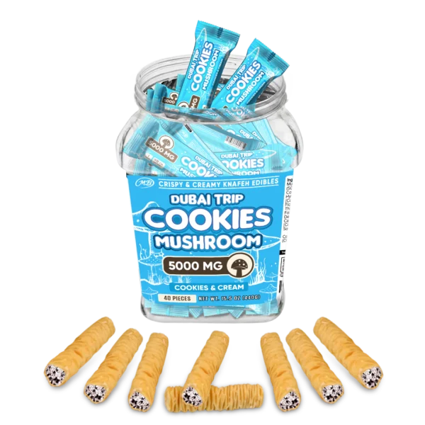 Dubai Trip Cookies Crispy & Creamy Knafeh 1pc Edibles 5000mg Mushrooms Cookies & Cream 40ct