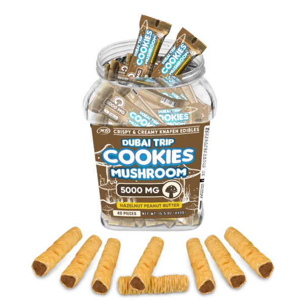 Dubai Trip Cookies Crispy & Creamy Knafeh 1pc Edibles 5000mg Mushrooms Hazelnut Milk Chocolate 40ct
