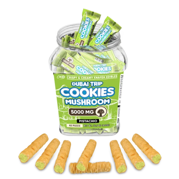 Dubai Trip Cookies Crispy & Creamy Knafeh 1pc Edibles 5000mg Mushrooms Pistachio 40ct