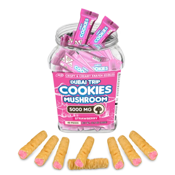 Dubai Trip Cookies Crispy & Creamy Knafeh 1pc Edibles 5000mg Mushrooms Strawberry 40ct