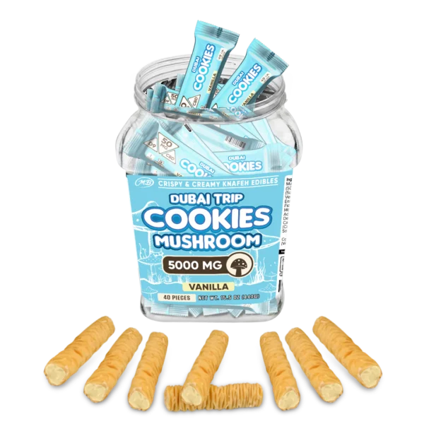Dubai Trip Cookies Crispy & Creamy Knafeh 1pc Edibles 5000mg Mushrooms Vanilla 40ct