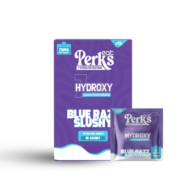 Eat Perks Limited Edition 1pcs Tablets 75mg 7-Hydroxymitragynine (Superior Kratom Alkaloids) Blue Razz Slushy 15ct